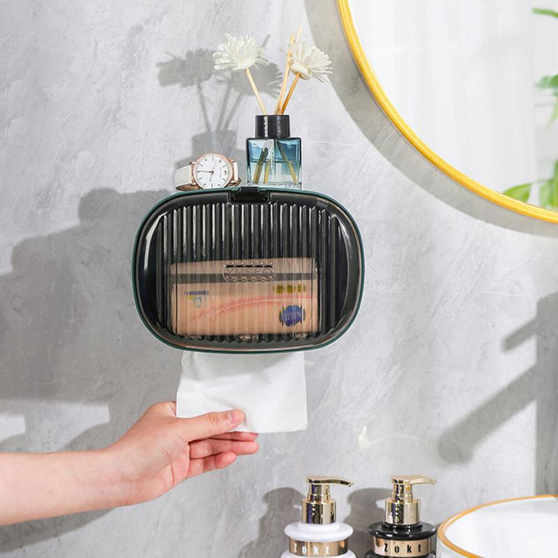 Pie sienas stiprināma vannas istabas audu glabāšanas kaste Bez perforatora tualetes papīra turētāja kaste Universāli ūdensizturīgi rullīšu papīra organizatora plaukti