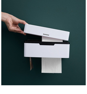 Държач за тоалетна хартия Поставка за калъф за тоалетна хартия без перфорация Водоустойчива творческа кутия Водоустойчив и влагоустойчив отворен капак