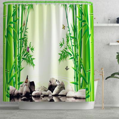 Ljetni stil Zeleni bambusov uzorak Set prostirki za kupaonicu i zavjesa za tuširanje Set prostirki za kupaonske tepihe WC prostirke Kupaonske prostirke za noge