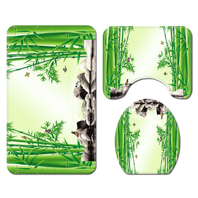 Ljetni stil Zeleni bambusov uzorak Set prostirki za kupaonicu i zavjesa za tuširanje Set prostirki za kupaonske tepihe WC prostirke Kupaonske prostirke za noge