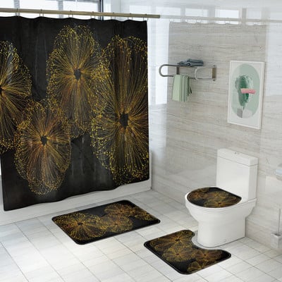 Ljetni stil Zeleni bambusov uzorak Set prostirki za kupaonicu i zavjesa za tuširanje Set prostirki za kupaonske tepihe WC prostirke Kupaonske prostirke za noge