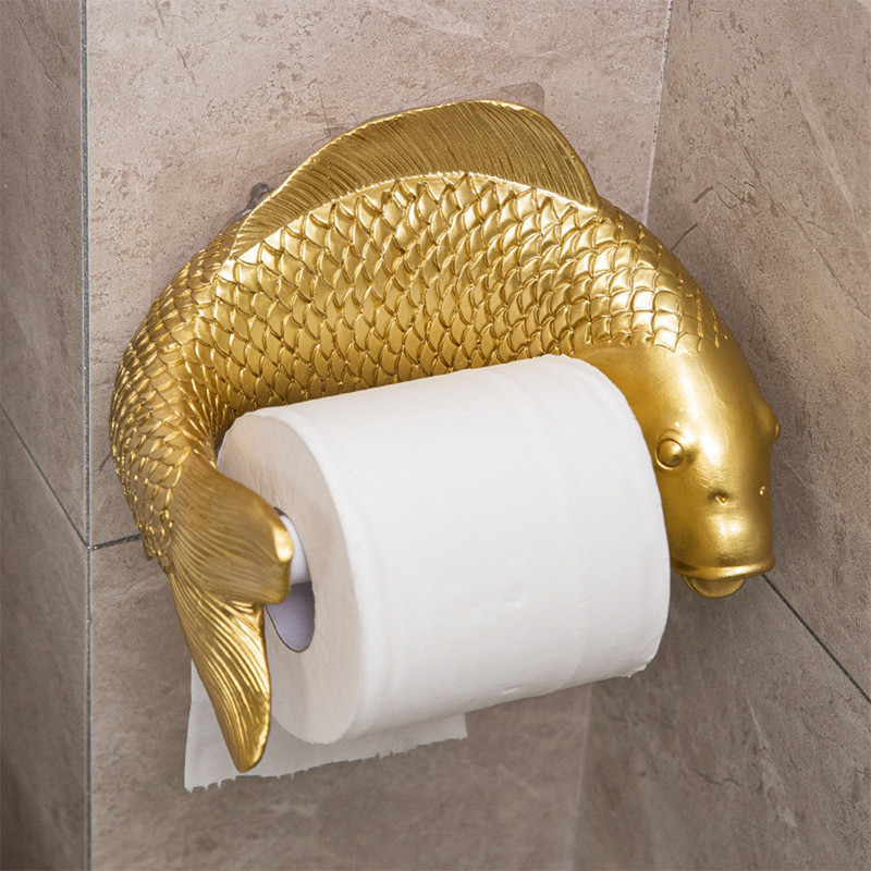Sveķu tualetes papīra turētājs Pie sienas stiprināma zivs forma Jauki bez perforatoriem Mājas salvetes pakaramo statīvu kronšteinu piederumi
