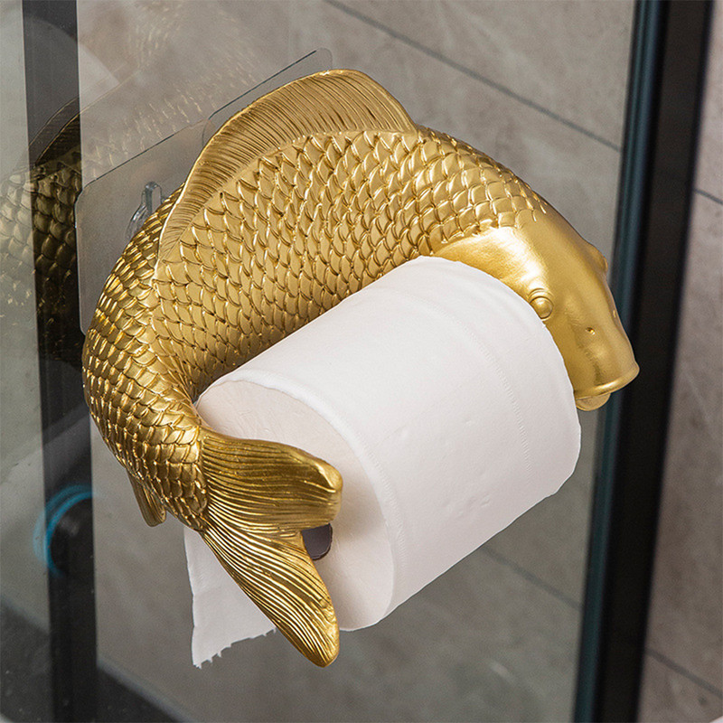 Sveķu tualetes papīra turētājs Pie sienas stiprināma zivs forma Jauki bez perforatoriem Mājas salvetes pakaramo statīvu kronšteinu piederumi