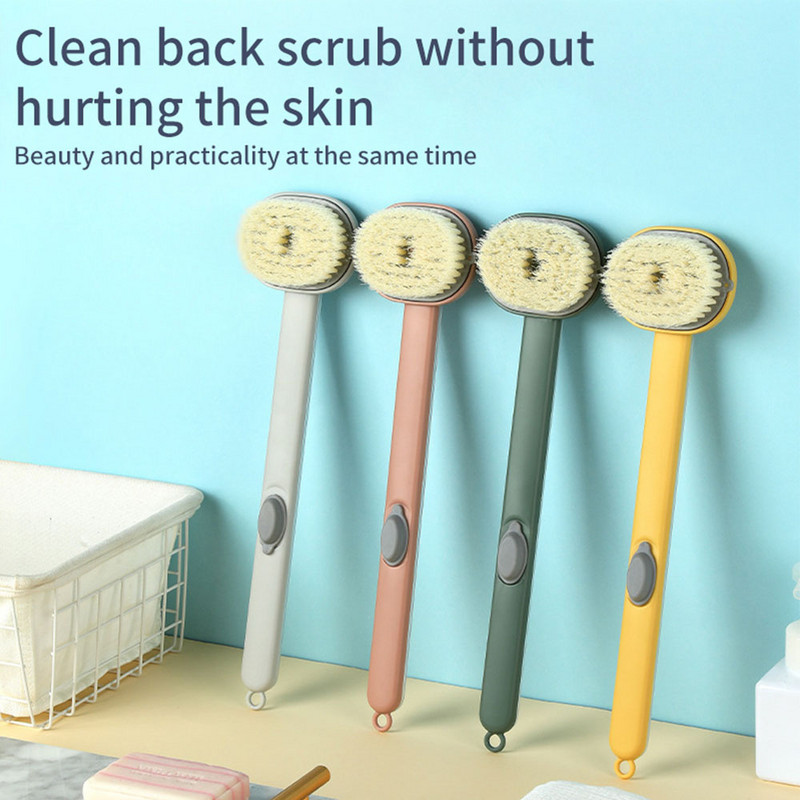 Vannas birste ar garu rokturi Šķidrais ķermeņa pīlinga skruberis Daudzfunkcionāls noņemams sūklis masāžas dušas SPA putu vannas istabas birste