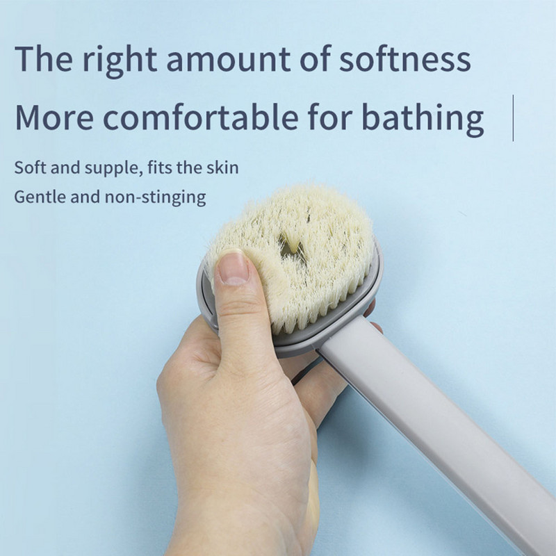 Vannas birste ar garu rokturi Šķidrais ķermeņa pīlinga skruberis Daudzfunkcionāls noņemams sūklis masāžas dušas SPA putu vannas istabas birste