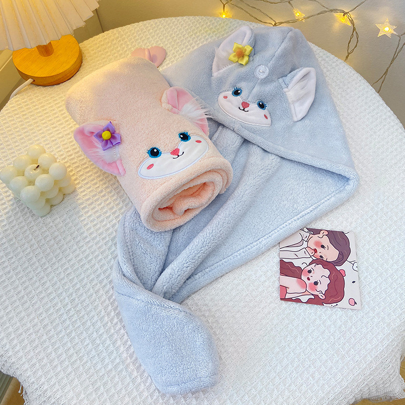 Coral Velvet Dry Hair Cap Cartoon Model Water Absorption Ātri žūstoša vannas vāciņa mazgāšana Sieviešu šalle sausiem matiem