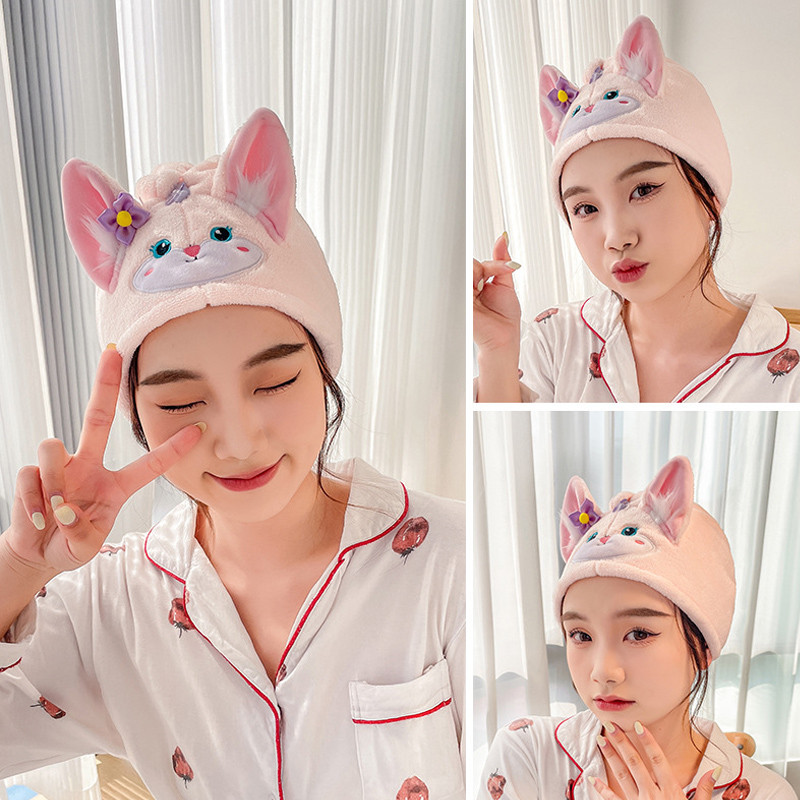 Coral Velvet Dry Hair Cap Cartoon Model Water Absorption Ātri žūstoša vannas vāciņa mazgāšana Sieviešu šalle sausiem matiem