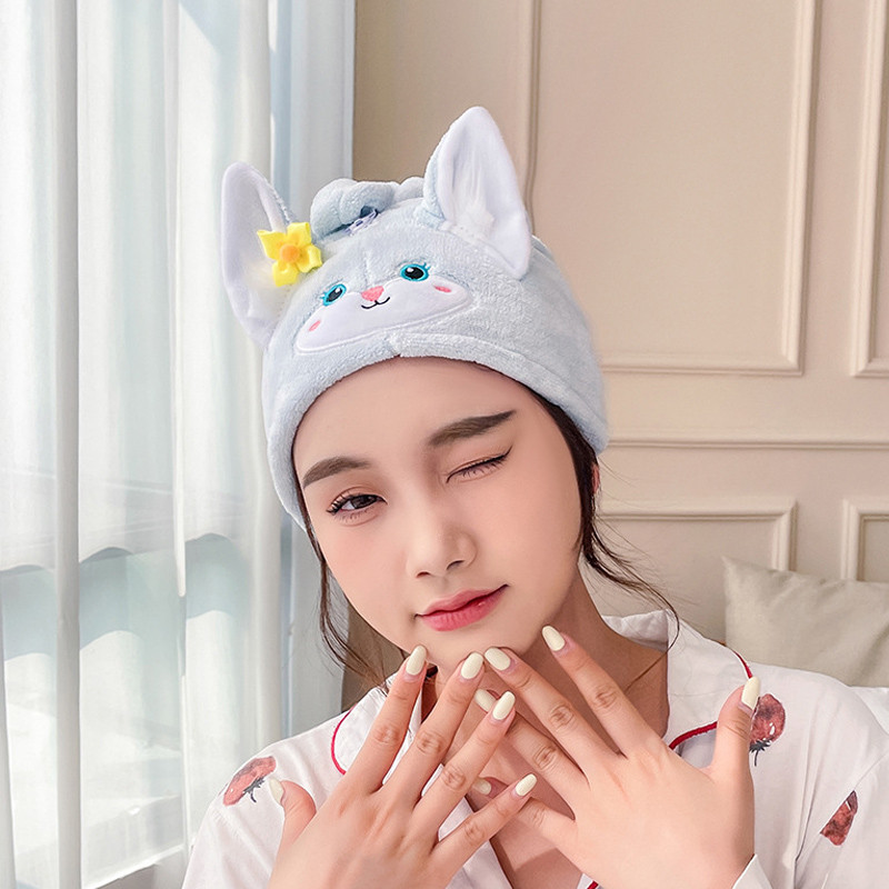 Coral Velvet Dry Hair Cap Cartoon Model Water Absorption Ātri žūstoša vannas vāciņa mazgāšana Sieviešu šalle sausiem matiem