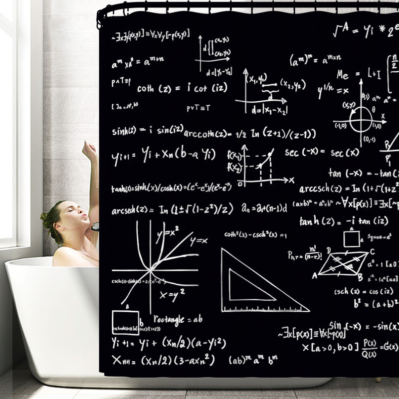 Vannas paklājiņu komplekts Blackboard Math Formula vannas istabas paklāju komplekts ar poliestera ūdensnecaurlaidīgu dušas aizkaru vannas istabas paklājiņu komplekts, absorbējošs paklājiņš