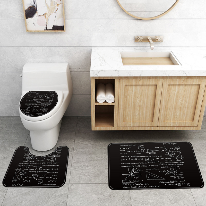 Vannas paklājiņu komplekts Blackboard Math Formula vannas istabas paklāju komplekts ar poliestera ūdensnecaurlaidīgu dušas aizkaru vannas istabas paklājiņu komplekts, absorbējošs paklājiņš