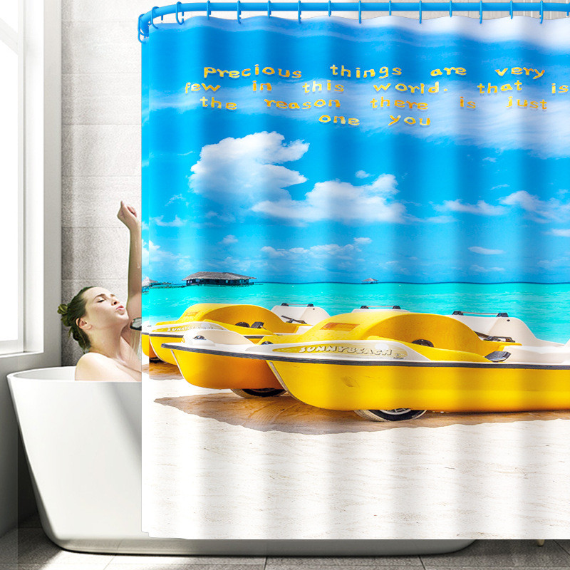 Ainavisks raksts moderna stila mājas dekors Vannas paklājiņi Dušas aizkaru komplekts ar āķiem Neslīdošs Tualetes sēdekļa pārklāja paklājiņš Vannas istabas paklājiņu komplekts