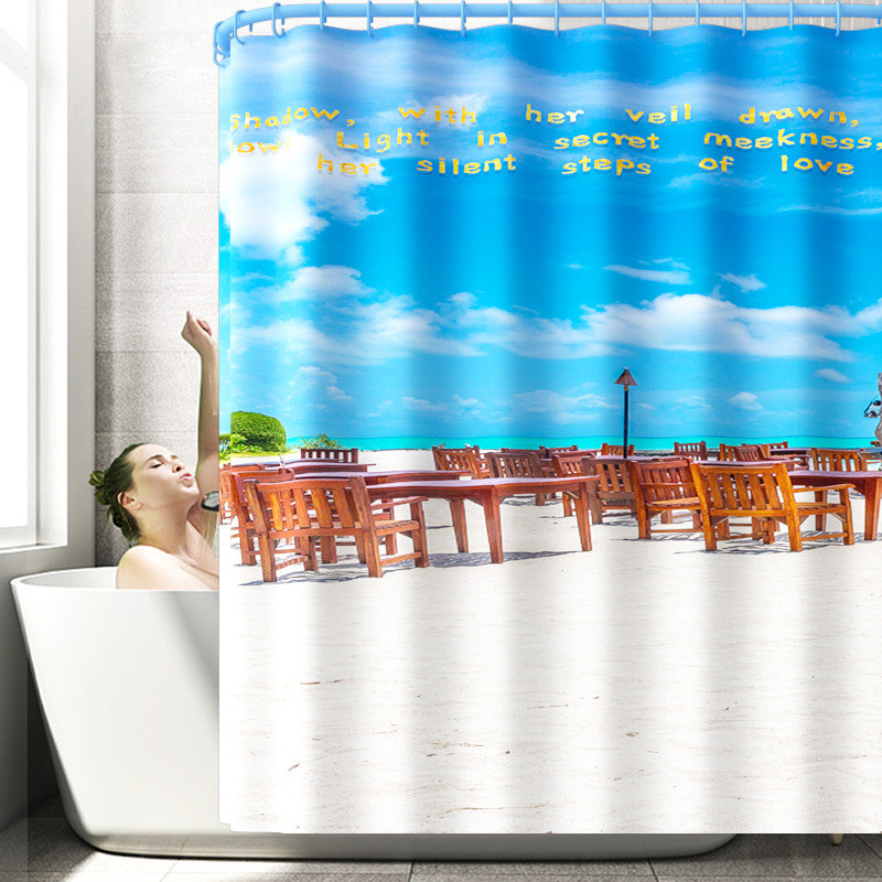 Ainavisks raksts moderna stila mājas dekors Vannas paklājiņi Dušas aizkaru komplekts ar āķiem Neslīdošs Tualetes sēdekļa pārklāja paklājiņš Vannas istabas paklājiņu komplekts