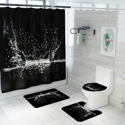 Zeegle neslīdošs vannas paklājiņš un ūdensnecaurlaidīgs dušas Curtian komplekts Blcak 3D drukāšanai vannas istabas paklāja paklājs, absorbējošs pēdu paklājs U-veida paklājs
