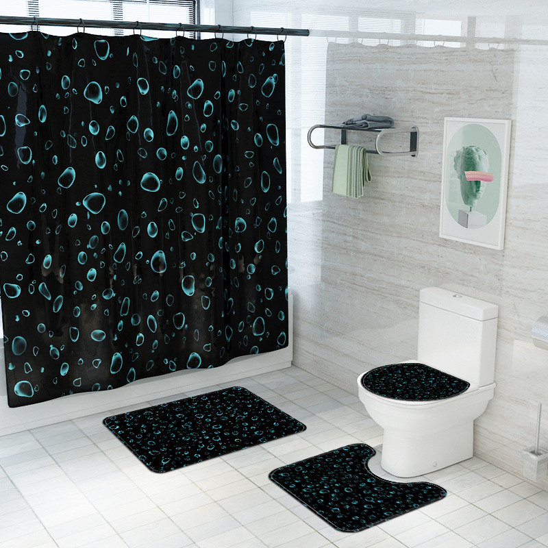 Zeegle neslīdošs vannas paklājiņš un ūdensnecaurlaidīgs dušas Curtian komplekts Blcak 3D drukāšanai vannas istabas paklāja paklājs, absorbējošs pēdu paklājs U-veida paklājs