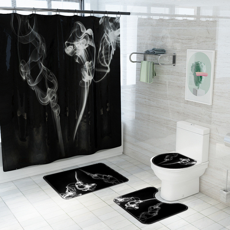Zeegle neslīdošs vannas paklājiņš un ūdensnecaurlaidīgs dušas Curtian komplekts Blcak 3D drukāšanai vannas istabas paklāja paklājs, absorbējošs pēdu paklājs U-veida paklājs