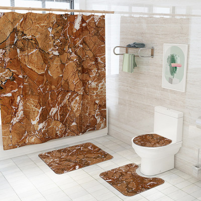 Zavjesa za tuširanje sa šarenim prugama i set flanelskih prostirki za kupaonicu Tepih od memorijske pjene WC Tepih Neklizajuća prostirka za noge Tepih u obliku slova U