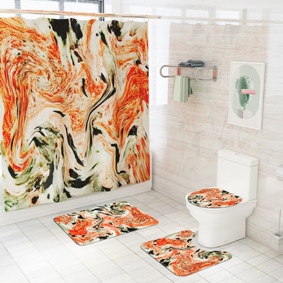 Zavjesa za tuširanje sa šarenim prugama i set flanelskih prostirki za kupaonicu Tepih od memorijske pjene WC Tepih Neklizajuća prostirka za noge Tepih u obliku slova U