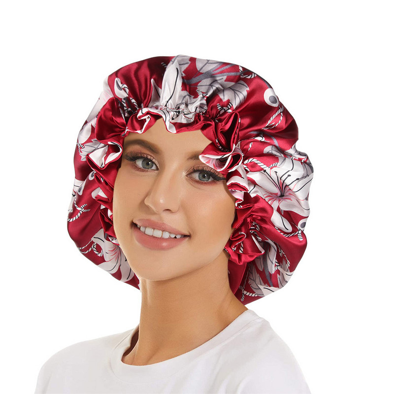 Sieviešu zīda pārsegi grozāmi elastīgi divslāņu īpaši lieli satīna guļamvāciņi, grozāmi dušas cepures