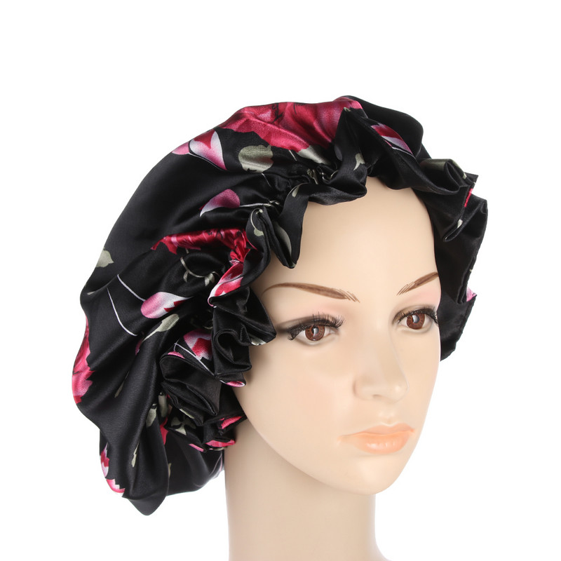 Sieviešu zīda pārsegi grozāmi elastīgi divslāņu īpaši lieli satīna guļamvāciņi, grozāmi dušas cepures