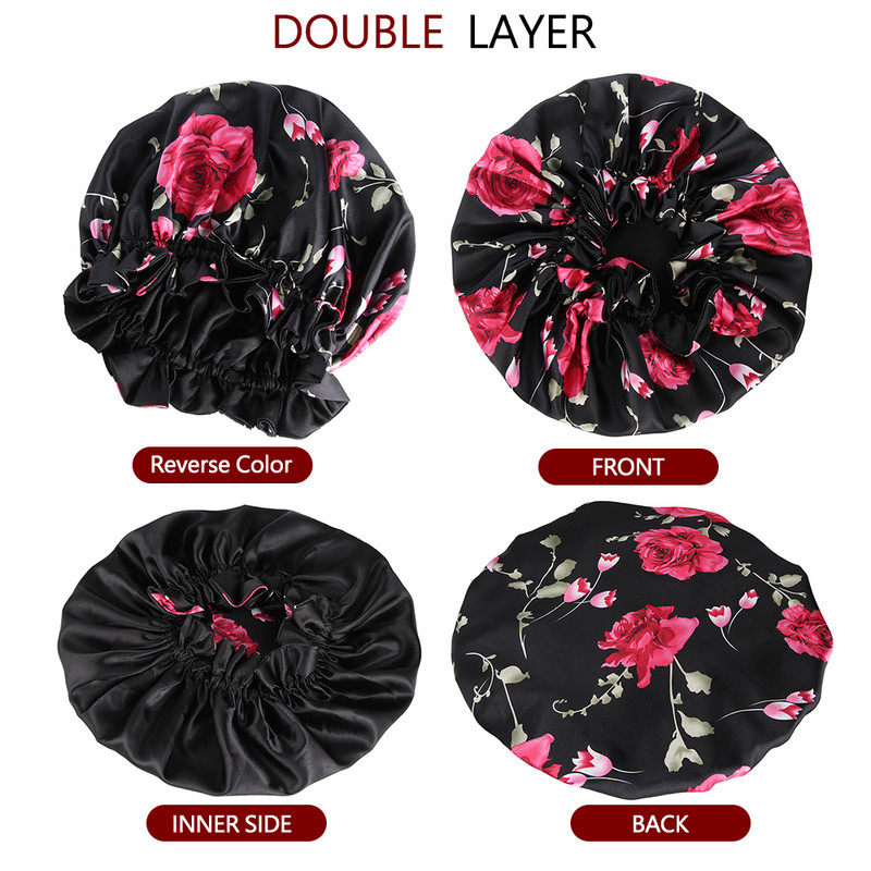 Sieviešu zīda pārsegi grozāmi elastīgi divslāņu īpaši lieli satīna guļamvāciņi, grozāmi dušas cepures