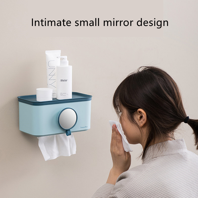 Vannas istabas tualetes papīra turētājs Daudzfunkcionāla ūdensnecaurlaidīga sanitārā papīra kaste Mājsaimniecības sienas tualetes glabāšanas kaste ar spoguli