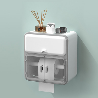 Tualetes papīra turētāja kaste bez perforatora, ūdensnecaurlaidīga audumu uzglabāšanas kaste Vannas istabas plaukts pie sienas stiprināms virtuves vannas istabas uzglabāšanas turētājs