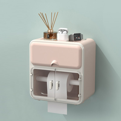 Tualetes papīra turētāja kaste bez perforatora, ūdensnecaurlaidīga audumu uzglabāšanas kaste Vannas istabas plaukts pie sienas stiprināms virtuves vannas istabas uzglabāšanas turētājs