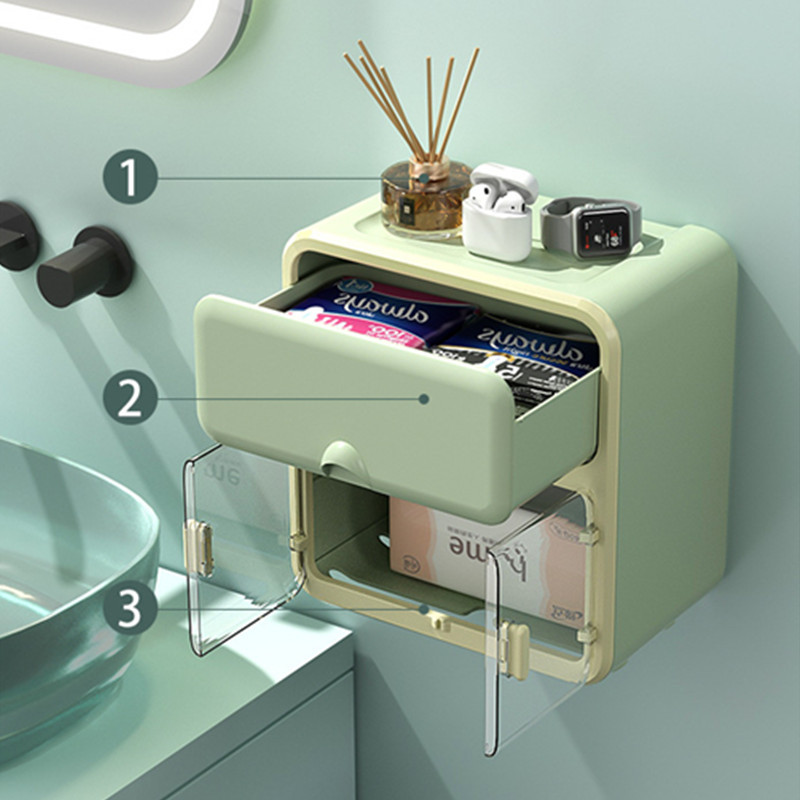 Tualetes papīra turētāja kaste bez perforatora, ūdensnecaurlaidīga audumu uzglabāšanas kaste Vannas istabas plaukts pie sienas stiprināms virtuves vannas istabas uzglabāšanas turētājs