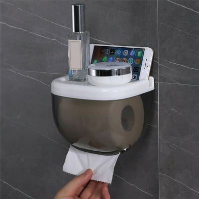 Водоустойчив държач за тоалетна хартия Рафт Рафт за съхранение на телефон Кутия Самозалепваща се
