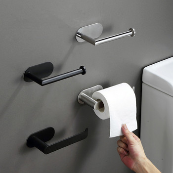 Стенен държач за тоалетна хартия от неръждаема стомана Черен сребърен самозалепващ се държач за тоалетна хартия за баня Стик Стенен поставка за кърпи