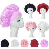 Sieviešu nakts miega matu cepure Divslāņu satīna zīda galvassegas galvas pārklājs regulējama nakts cepure cirtaini matu veidošanas piederumi