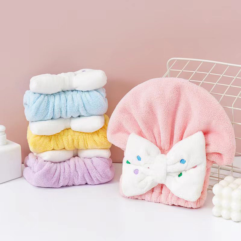 Slatka dječja kapa za tuširanje Kapa za suhu kosu od koraljnog flisa Dječja kosa koja se brzo suši Umotani ručnici Šeširi za kupanje s mašnom krunom Prijenosna kapa za tuširanje