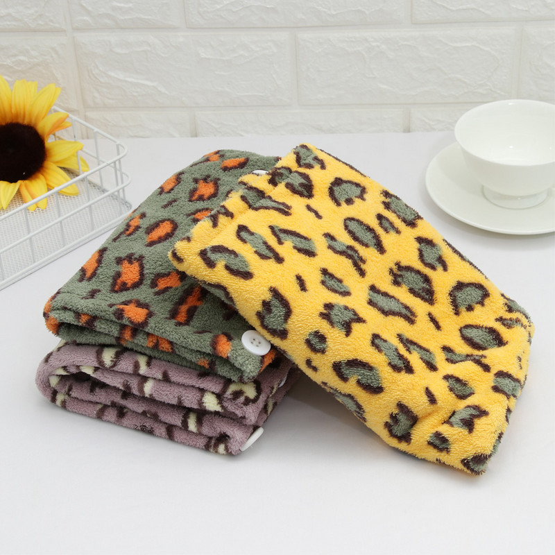 Mīksta mikrošķiedras cepure sausiem matiem matu turbāns sievietēm, meiteņu dušas cepure Leoparda apdruka, vannošanās ātri žūstoša dvieļu galvas ietīšanas cepure