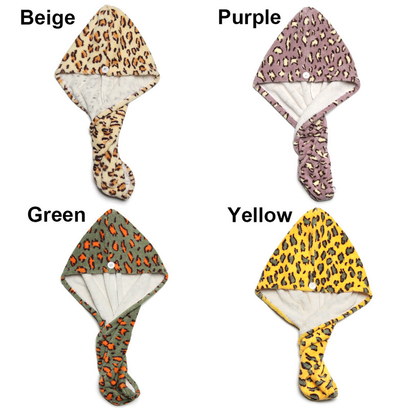 Mīksta mikrošķiedras cepure sausiem matiem matu turbāns sievietēm, meiteņu dušas cepure Leoparda apdruka, vannošanās ātri žūstoša dvieļu galvas ietīšanas cepure