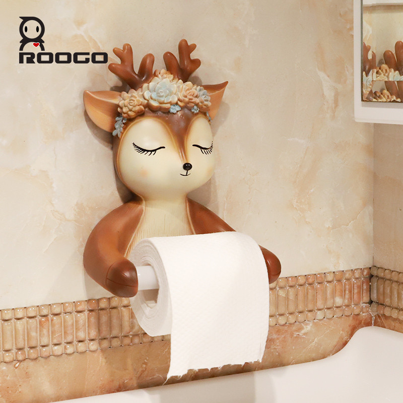 Roogo Cute Deer pārnēsājamie tualetes papīra turētāji mīkstas plastmasas mājas dekorēšanai vannas istabas papīra ruļļa turētājs PVC rotācijas materiāls
