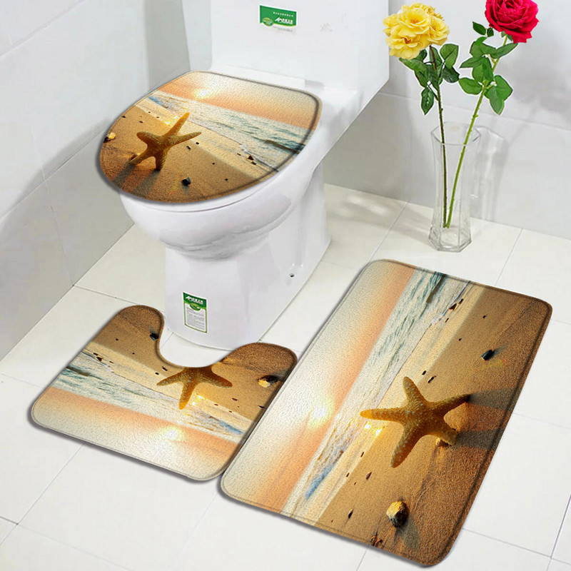 Ranna meritäht vannimati komplekt Ookeani meri meritäht merelained loodusmaastik Vannitoa sisustus Vaip libisemiskindlad vaibad WC kaane kate