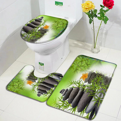 Zen Roheline Bambusest Vannimati komplekt Roosa Lootose Küünal Must Kivi Looduskaunistused Vaip Vannitoa sisustus Libisemiskindlad Vaibad WC kaane kate