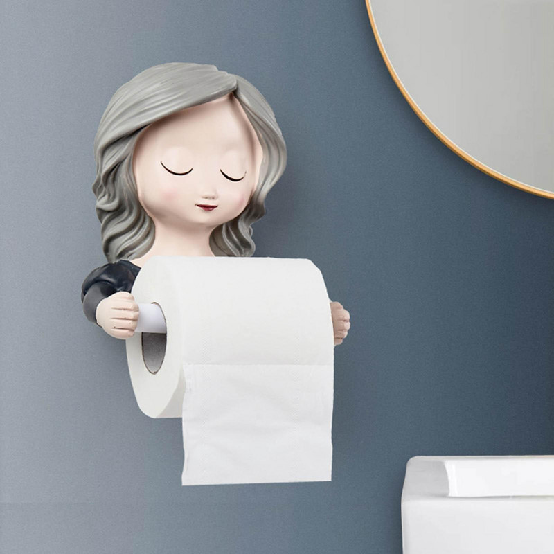 Jauka meitene tualetes papīra turētājs salvešu ruļļa pakaramais bez urbjmašīnas. Dekors ar perforatoru bez dozatora uzstādīts pasaku jaunums mājas mazgāšanas telpai