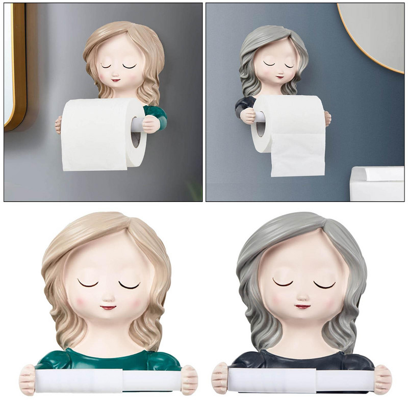 Jauka meitene tualetes papīra turētājs salvešu ruļļa pakaramais bez urbjmašīnas. Dekors ar perforatoru bez dozatora uzstādīts pasaku jaunums mājas mazgāšanas telpai