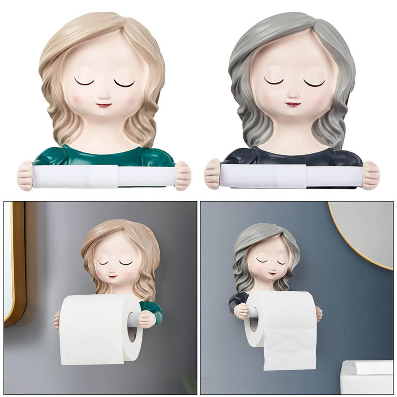 Jauka meitene tualetes papīra turētājs salvešu ruļļa pakaramais bez urbjmašīnas. Dekors ar perforatoru bez dozatora uzstādīts pasaku jaunums mājas mazgāšanas telpai