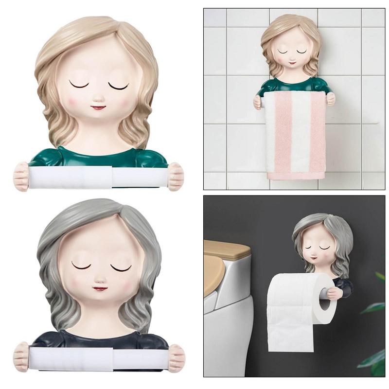 Jauka meitene tualetes papīra turētājs salvešu ruļļa pakaramais bez urbjmašīnas. Dekors ar perforatoru bez dozatora uzstādīts pasaku jaunums mājas mazgāšanas telpai