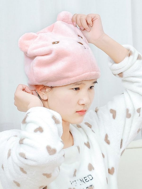 1Gb Cartoon Cute Bear dušas cepure mikrošķiedras matu turbāns ātri izžūst matu cepure, ietīta dvielī, dušas cepure Vannas istabas vāciņš