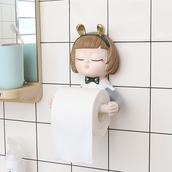3D сладко момиче с карикатура във формата на държач за тоалетна хартия Стенен държач за ролка хартия Поставка за кърпички Домашен декор за баня Кухня