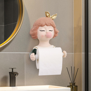 3D сладко момиче с карикатура във формата на държач за тоалетна хартия Стенен държач за ролка хартия Поставка за кърпички Домашен декор за баня Кухня