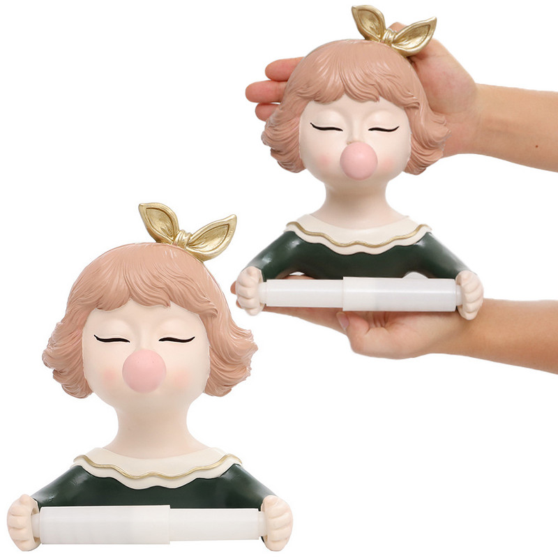 3D armsa tüdruku koomiksikujuline tualettpaberihoidja seinale kinnitatav paberirulli hoidik vannitoaköögi kodukaunistus