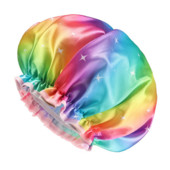 Dušas cepure, gari, īsi mati, divslāņu ūdensnecaurlaidīgi liela izmēra atkārtoti lietojami mazgājami bez smaržas varavīksnes modes dušas cepures