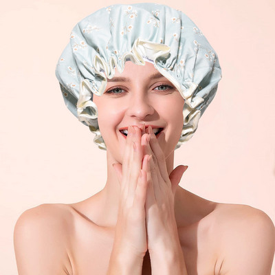 Dušas cepure, gari, īsi mati, divslāņu ūdensnecaurlaidīgi liela izmēra atkārtoti lietojami mazgājami bez smaržas varavīksnes modes dušas cepures