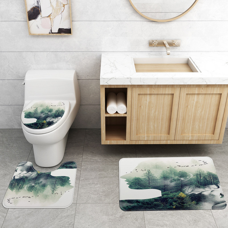 Prostirka za kupaonicu u nordijskom stilu i komplet zavjesa za tuširanje za kupaonicu HomeDecoration Set tepiha MemoryFoam WC prostirka Vodootporna prostirka za noge