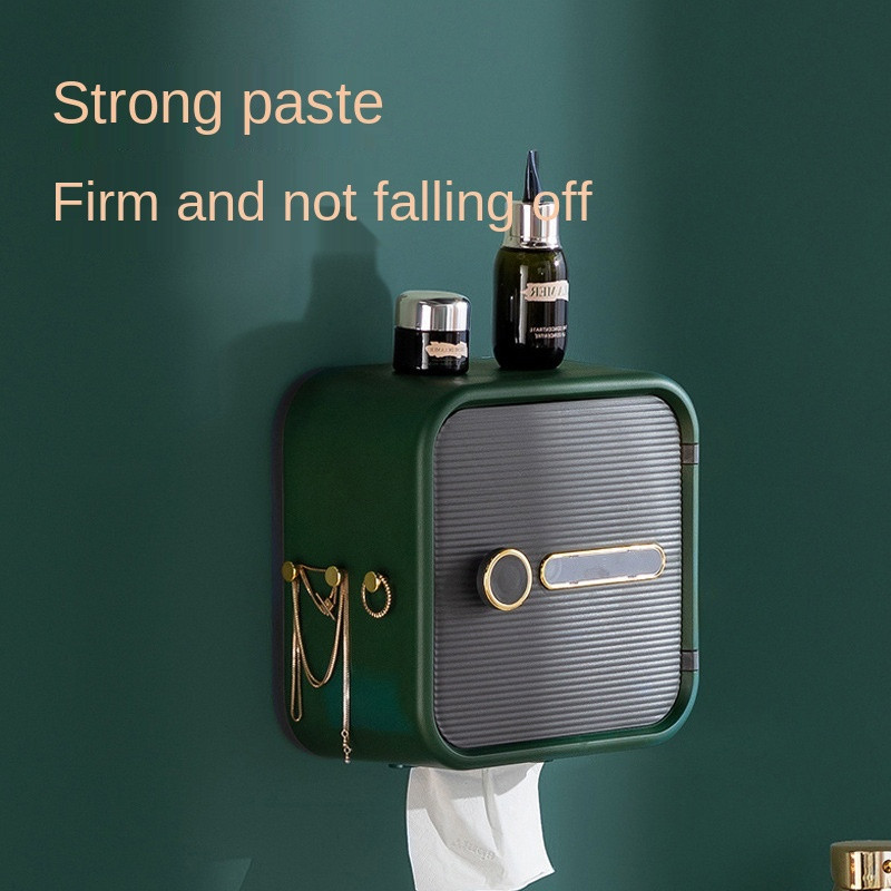 Jauns daudzfunkcionāls tualetes papīra turētājs vannas istabas glabāšanas kastes plaukts, pie sienas stiprināms ūdensnecaurlaidīgs tualetes piederumi, tualetes piederumi