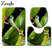 Zeegle Frog Drukāts vannas paklājiņš Vannas istabas neslīdošs paklājiņš tualetei 3gab Vannas istabas paklāja vannas paklāja komplekts Mazgājami vannas paklāji Grīdas paklāji